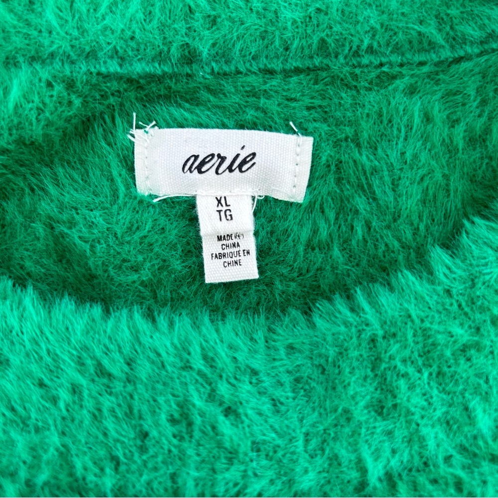 AERIE Green Flurry Fuzzy Green Crew Sweater XL - Picture 5 of 9